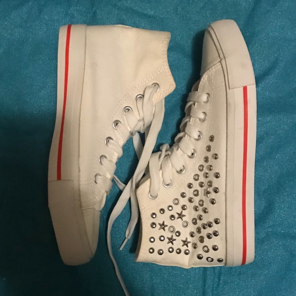 High Top Studded White Converse - Picture 1 of 5